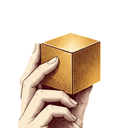 Detail of the emblem: the gold cube in Aphrodite's hand